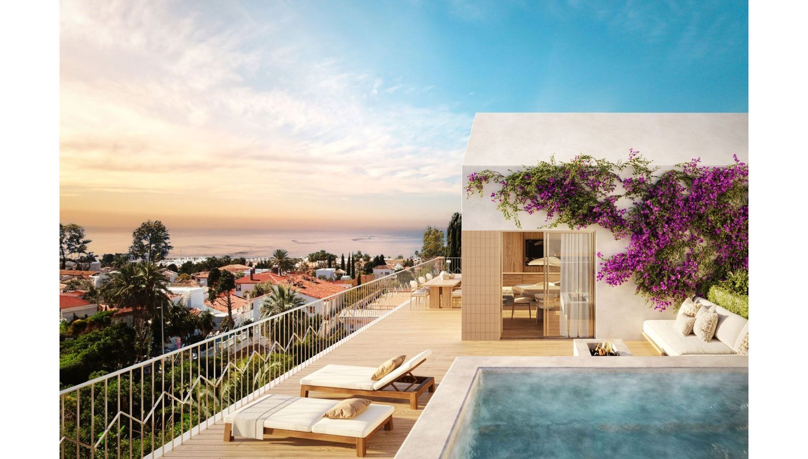 Luxe dakterras met zwembad, ligstoelen en prachtig uitzicht bij Art Marina.